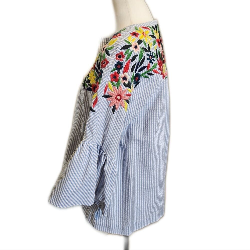 Zara Basic Collection Blue & White Striped Seersu… - image 2